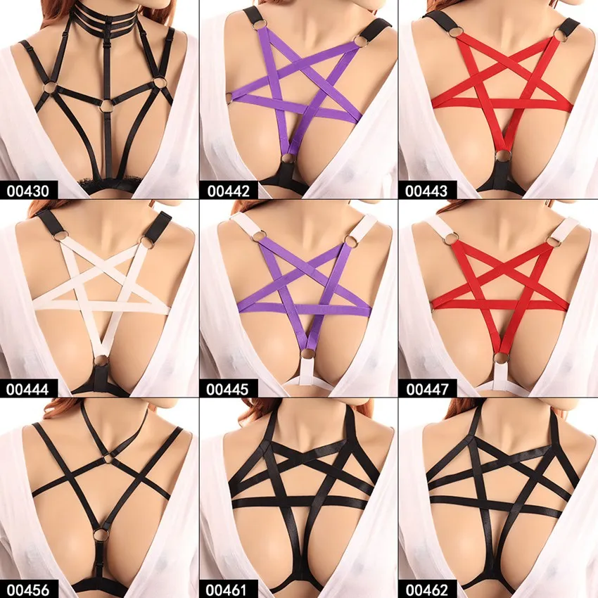 

Pentagram Body Harness Bra for Women Soft Hollow Out Tops Caged Bra Bondage Sexy Lingerie Plus Size Festival Punk Goth Rave