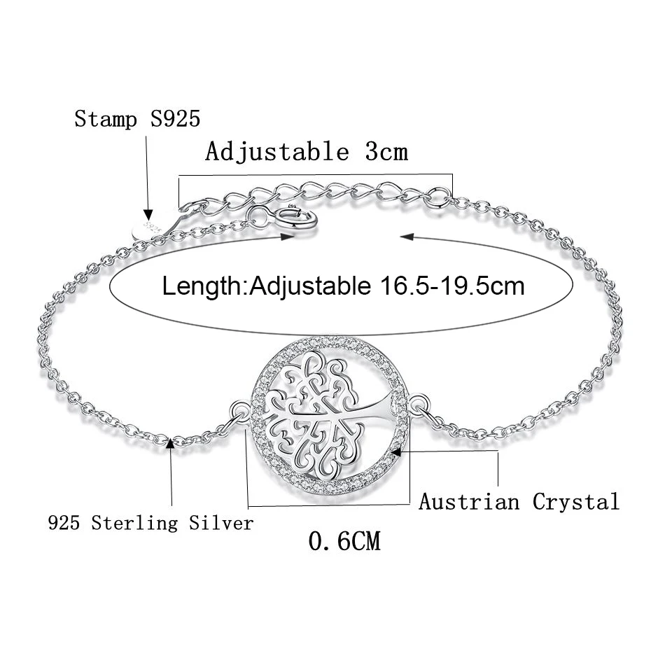 Классический подлинный 925 стерлингового серебра Дерево жизни звено цепи браслет для женщин Роскошные AAA кристаллические браслеты ювелирные украшения подарок