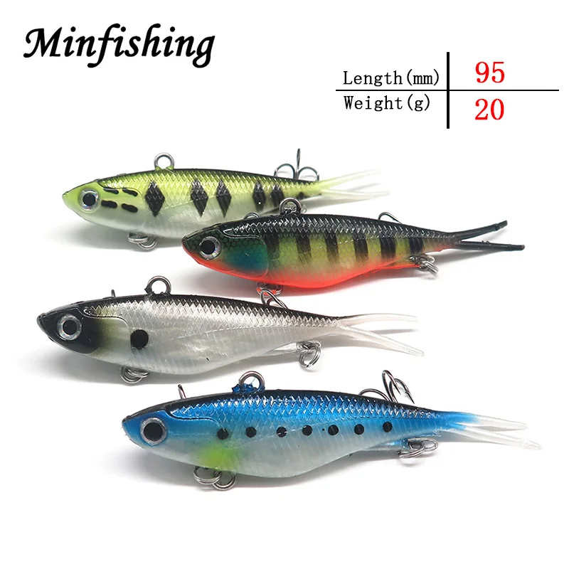 Minfishing 1 Piece Soft Fishing Lures Jig Head Artificial Bait VIB Wobbler 20g with 2 Sharp Hooks | Спорт и развлечения