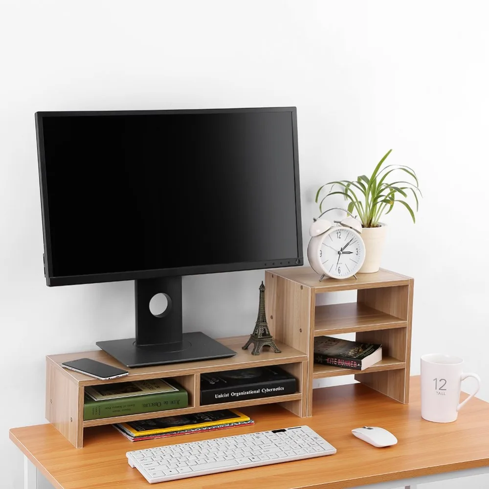 #N/D Supporto regolabile per schermo TV con ripiano portaoggetti per monitor del computer da scrivania per TV Scaffale per display organizer 