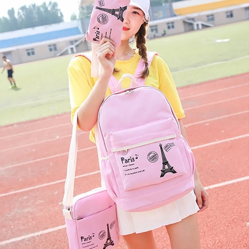 Women Fresh Canvas Backpack Bags Girl Students Bag With Purse 3pcs Set Backpacks High Quality School Back Pack For Teenager