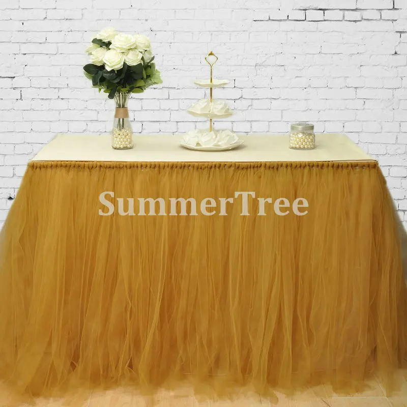 Gold 100cm x 80cm Tulle Table Skirt Wonderland Table Tutu Skirti