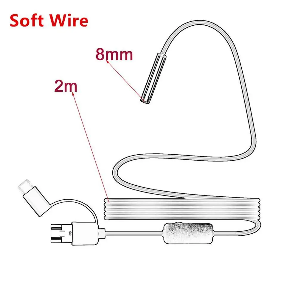3в1 мини камера эндоскоп HD 1200P IP68 Жесткая гибкая трубка Змеиный бороскоп видео осмотр для ПК Android автомобильный эндоскоп 2 м - Цвет: 2M soft Cable
