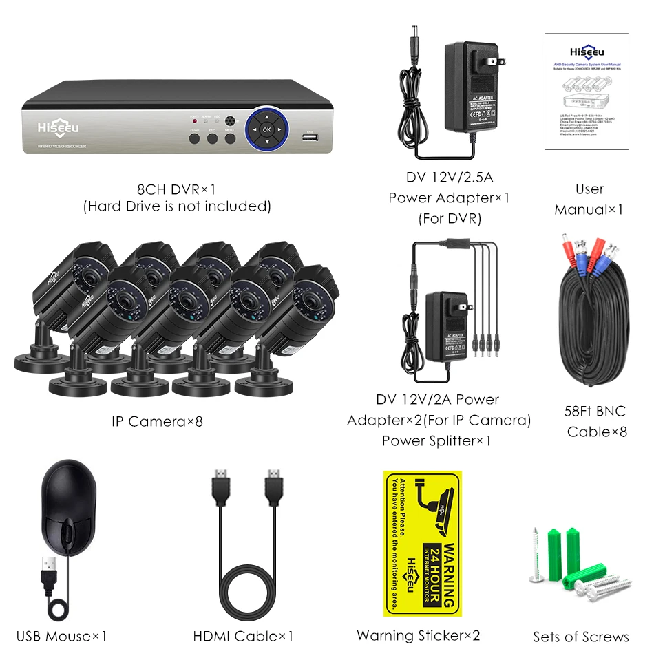 Hiseeu 5MP безопасности Камера Системы 8CH AHD DVR Kit 4/8 шт. 5.0MP HD помещении на открытом воздухе CCTV Камера P2P видеонаблюдение Системы набор