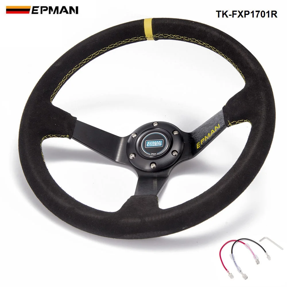 Спортивный EPMAN автомобиля Алюминий 350 мм Универсальный 3," глубокое блюдо Drift гоночный автомобиль рулевое колесо с роговыми пуговицами TK-FXP1701R