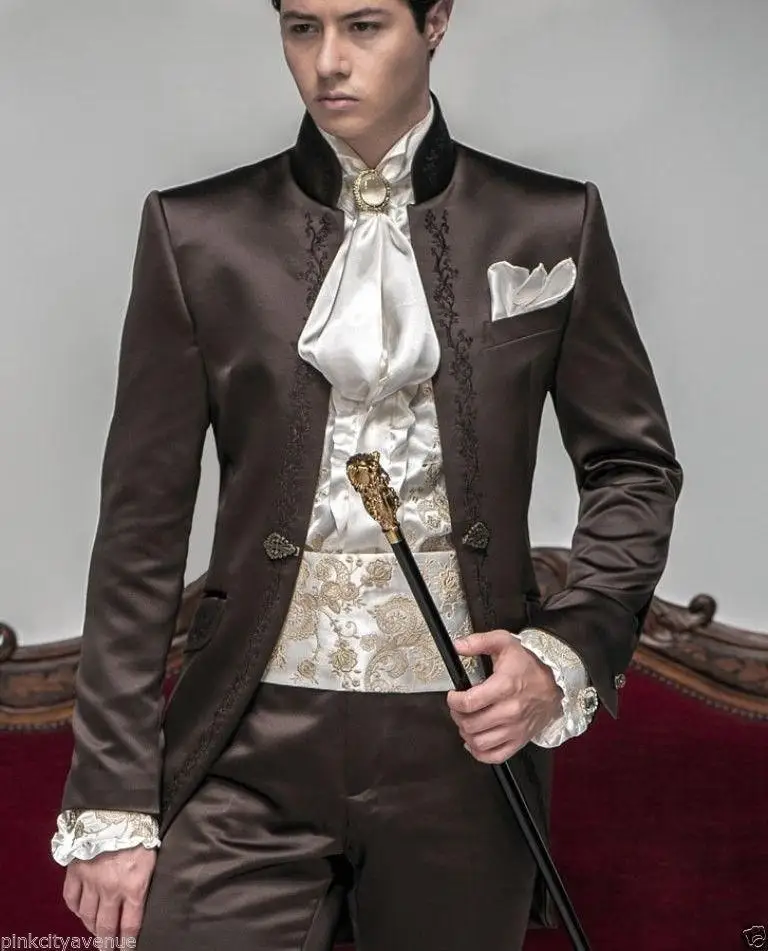 New Style Groomsmen Mandarin Lapel Groom Tuxedos Chocolate Men Suits New Style Groomsmen Mandarin Lapel Groom Tuxedos Chocolate Men Suits Embroidered Wedding Best Man Blazer Jacket Pants Z200 In From S Clothing