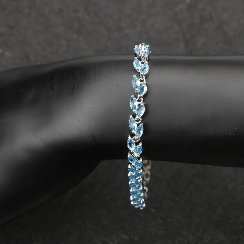 Синий пресноводный натуральный 925 серебряный жемчуг ювелирные наборы для женщин кольцо серьги с жемчугом ожерелье кулон циркон браслеты подарочная коробка - Окраска металла: Bracelets