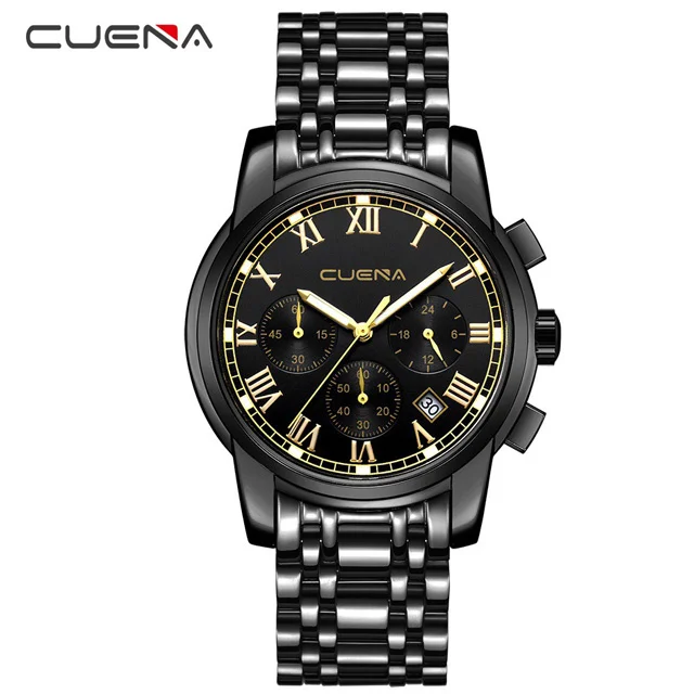 

Top Luxury Brand CUENA Men Quartz Watch Roman Full Steel Business Waterproof Watch Male Clock Wristwatch Relogio Masculino