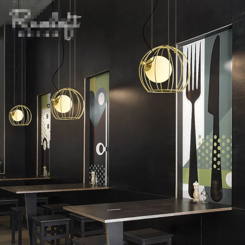 

Bedroom Dining Room Cafe Restaurant Bar Corridor LED Pendant Lamp Gold Bird Cage Chandeliers Home Deco Hanging Lights Fixtures