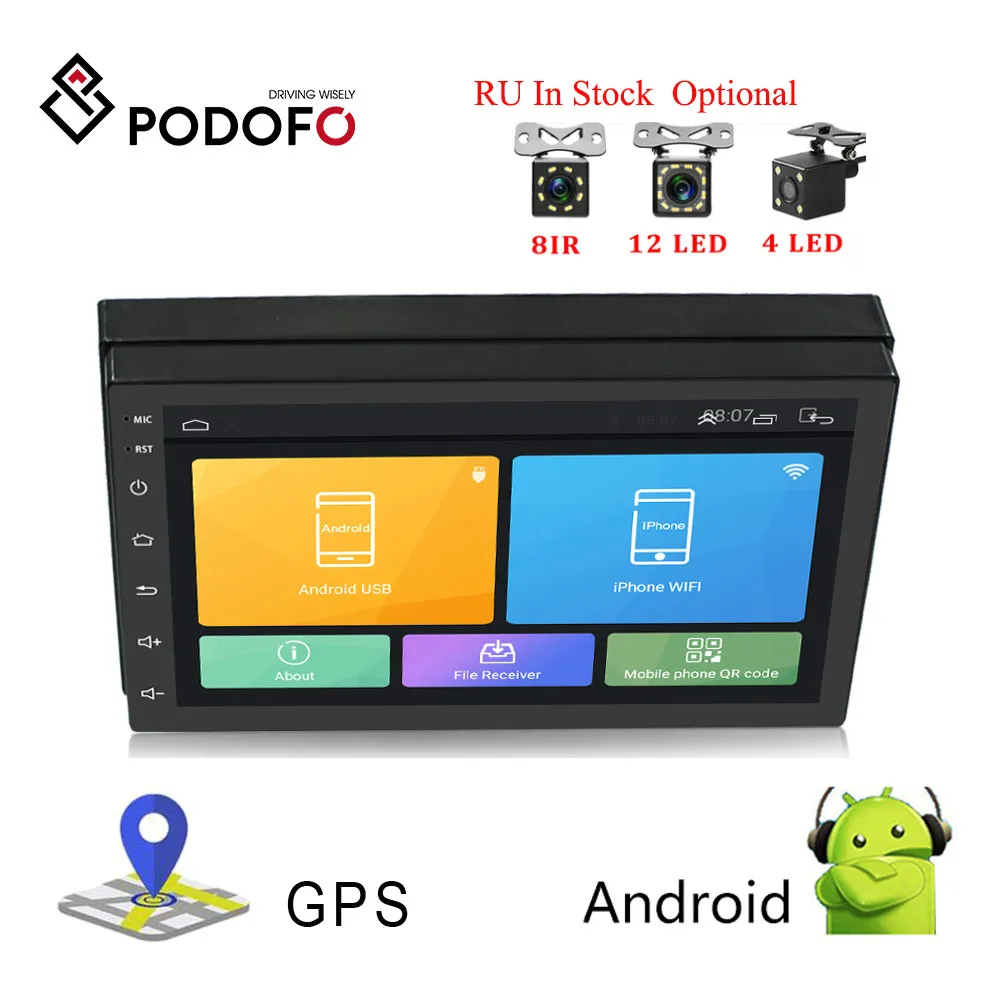 Podofo Android 2din автомобильный Радио Стерео gps навигация Bluetooth wifi 7 ''Зеркало Ссылка стерео автомобильный мультимедийный плеер Поддержка камеры