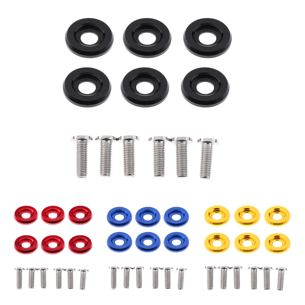 6 Sets Car Aluminum Fender Bumper Washer Bolt Engine Bay Screw Kit High Strength Corrosion Resistant
