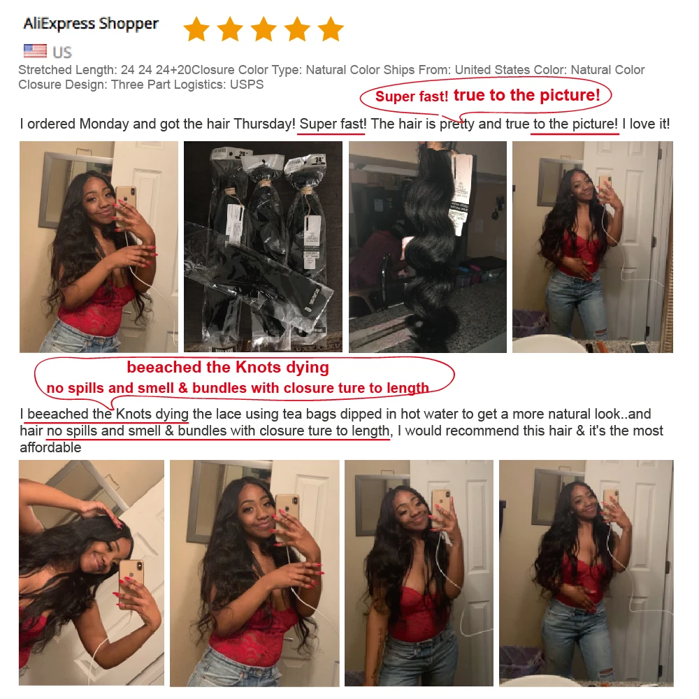 BEAUDIVA Brazilian Hair Bundles With Closure Body Wave Bundles With Closure Human Hair Extension 3 or4 Bundles With Lace Closure