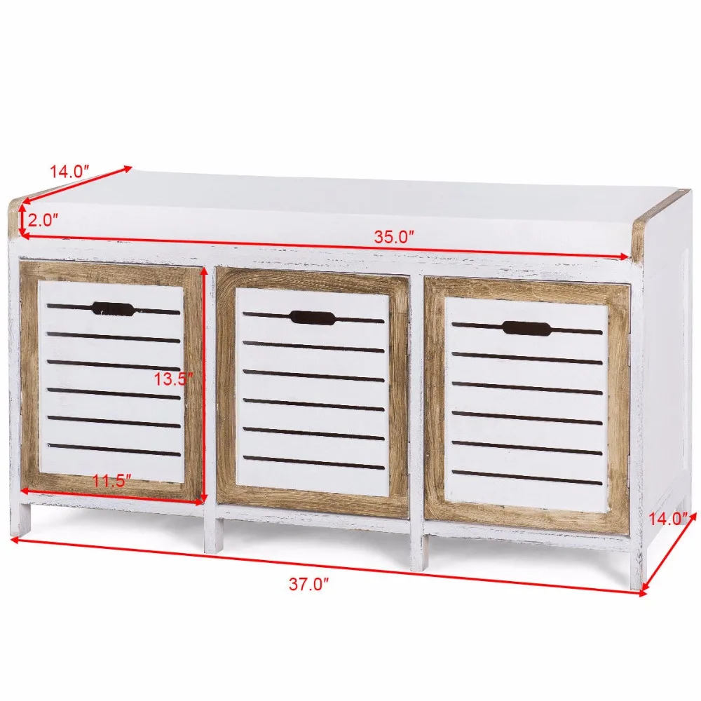 Giantex Shoe Stool Storage Bench 3 Storage Organizer Bench Cushion Seat Ottoman Hallway Living Room Furniture HW57056