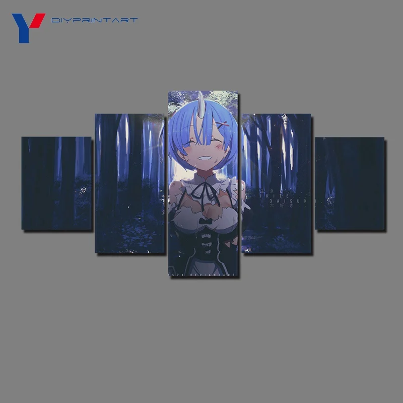 5 панелей аниме девушка Rem художественные картины на холсте Re Zero постер для