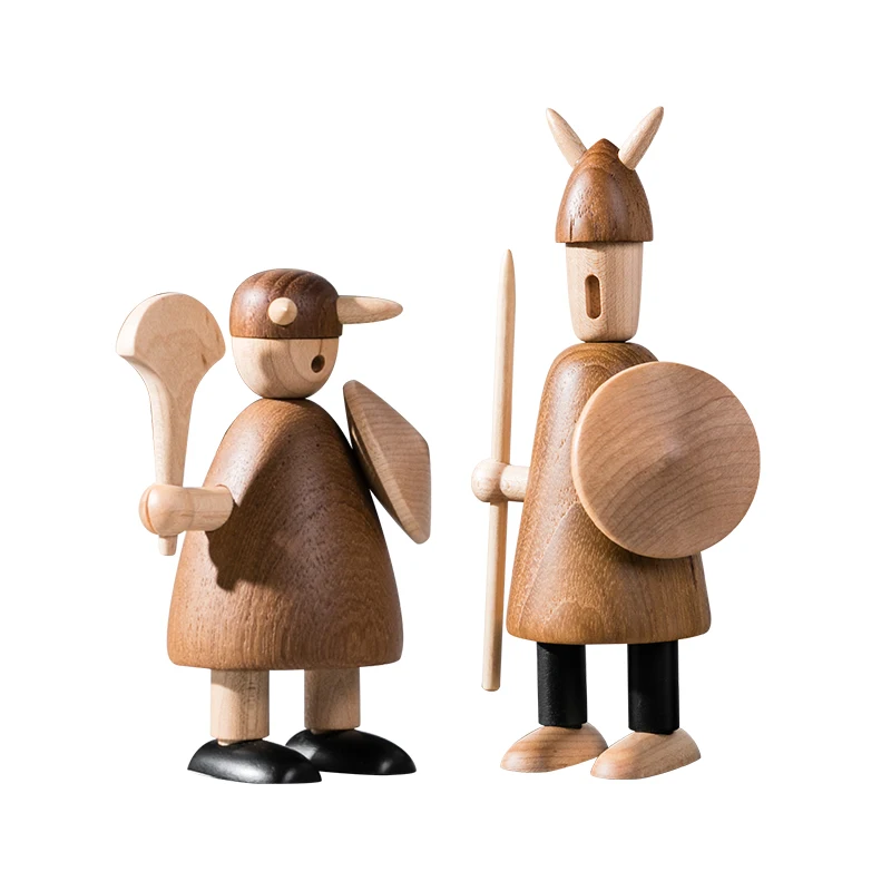 

Nordic Vikingage Wood Viking Soldier Figurine valentines day Gift Wooden Toys Puppet Crafts Home Decor