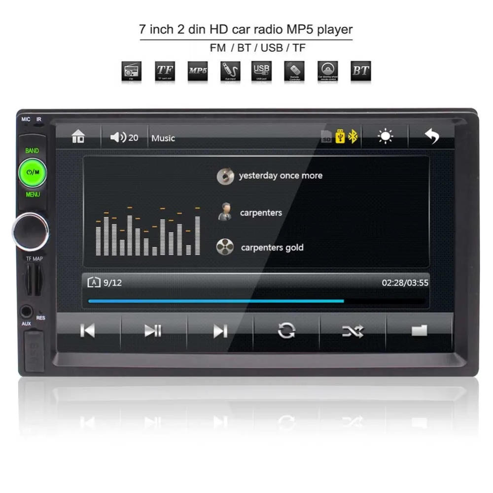 

7" Capacitive Touch Screen Double Din Car Stereo Audio Bluetooth MP5 Player Support GPS Navigatioin USB FM Multimedia Radio with