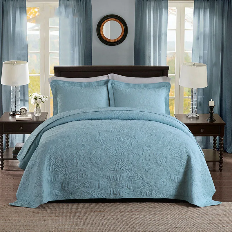 

CHAUSUB Quality Washed Cotton Quilt Set 3PC Embroidery Quilts Bed Cover Quilted Bedspread Coverlet Set Pillowcase King size