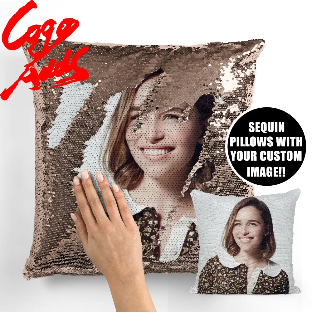 

emilia clarke wedding birthday party photo sequin cushion cover custom image reversible sequin mermaid pillowcase