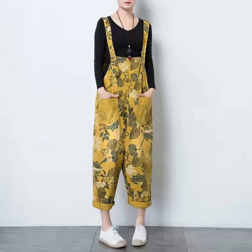 

Summer Plus Size Loose Pants Women Fashion Ankle Length Ripped Hole Print Capris Overalls