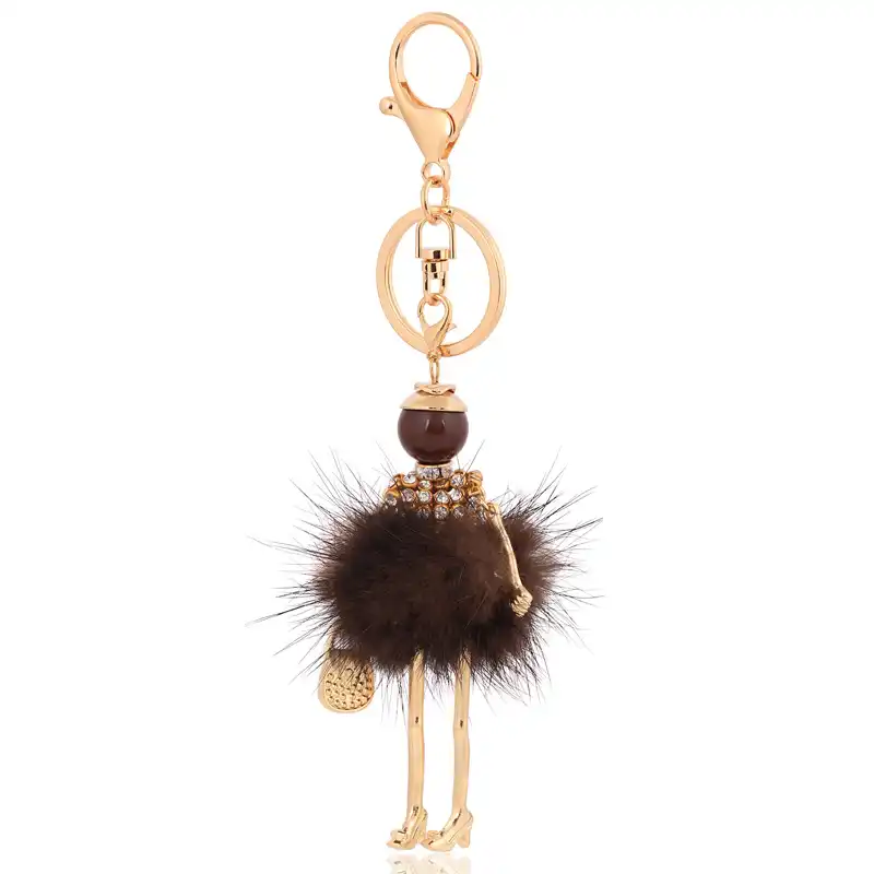 Cute Rabbit Pompom Fur Keychains Handbag Keyrings Women Car Key Ring Bag Charm Holder Chain Doll Keychain Gift Free Shipping