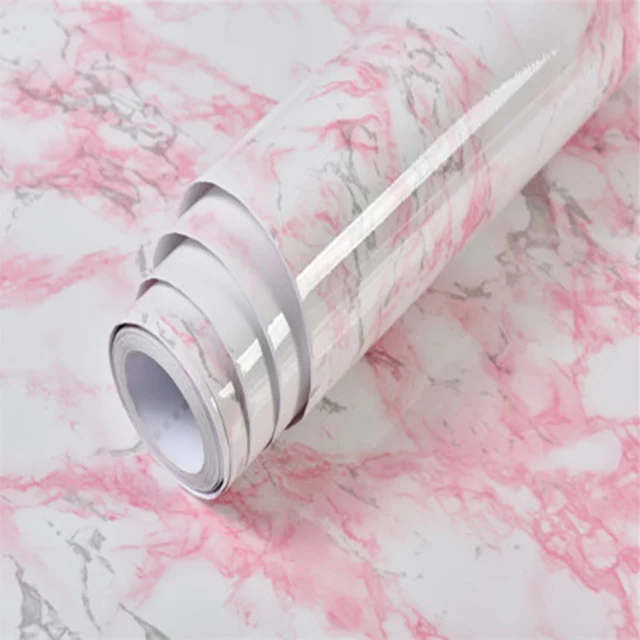 Новая одноцветная самоклеящаяся виниловая обои для гостиной мебель для кухни шкафа водостойкие наклейки из ПВХ мраморная контактная бумага - Цвет: Marble Light Pink