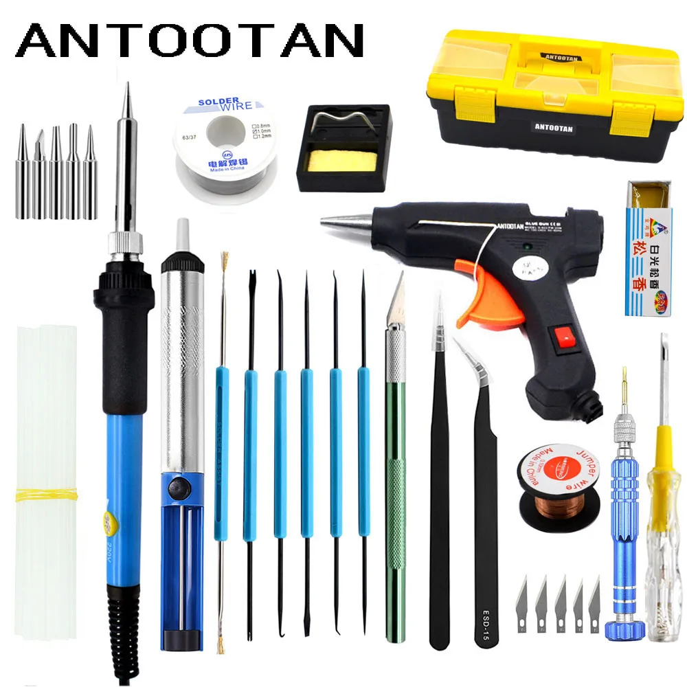 EU 220v 60w DIY Adjustable Temperature Soldering Iron Welding Kit