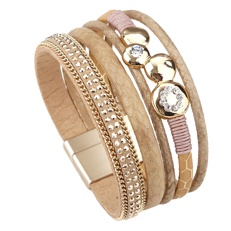 Amorcome привлекательные металлические браслеты для женщин женские летние трендовые дизайнерские широкий многослойный кожаные браслеты и браслеты женские ювелирные изделия