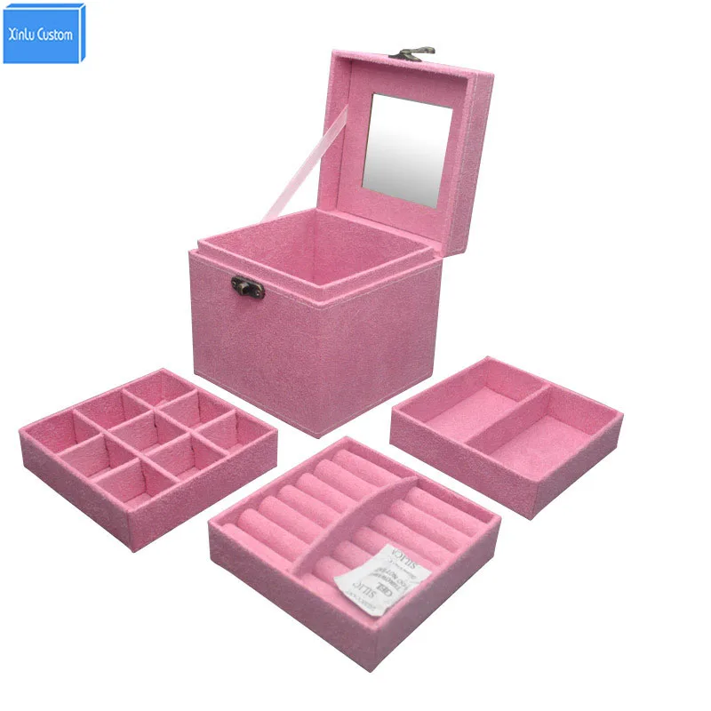 

Women Bedroom Colorful Velvet Dressing Case Travel Case Cosmetic Container Mirror Watch/Jewelry Organizers Collect/Powder Box