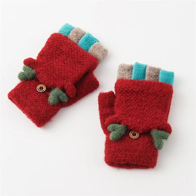 Realby рукавицы для детей, открытые перчатки, зимние теплые перчатки с половинкой пальцев, легко записывать руки, теплые перчатки C3099 - Цвет: Dark red