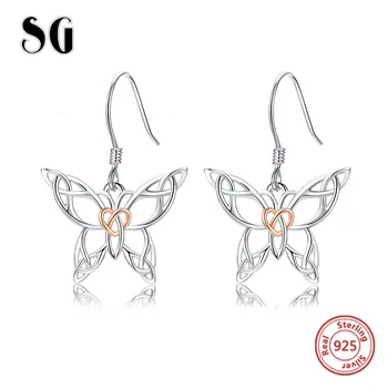 

SG authentic 925 sterling silver cute Hollow butterfly Free earrings fashion wedding jewelry making for women gifts