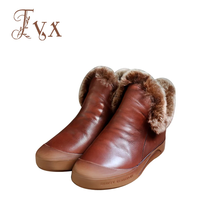 

Tayunxing handmade shoes genuine leather women boots wedges slip-on cony hair insoles comfort low heels 8001-1