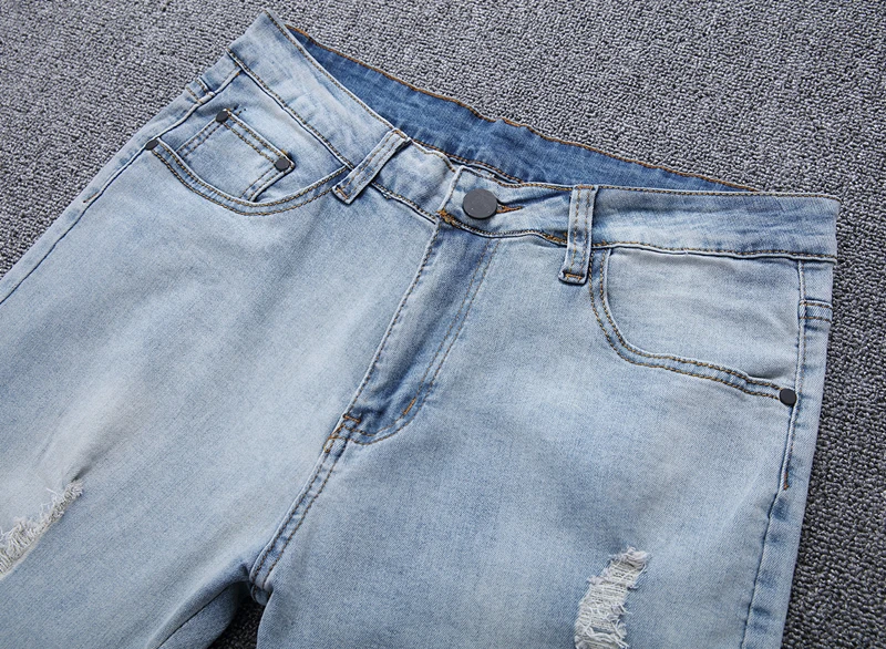 Gmancl Мужские джинсы Рваные и потёртые джинсы синие мужские рваные джинсы брюки модные однотонные хип хоп прямые узкие джинсы брюки