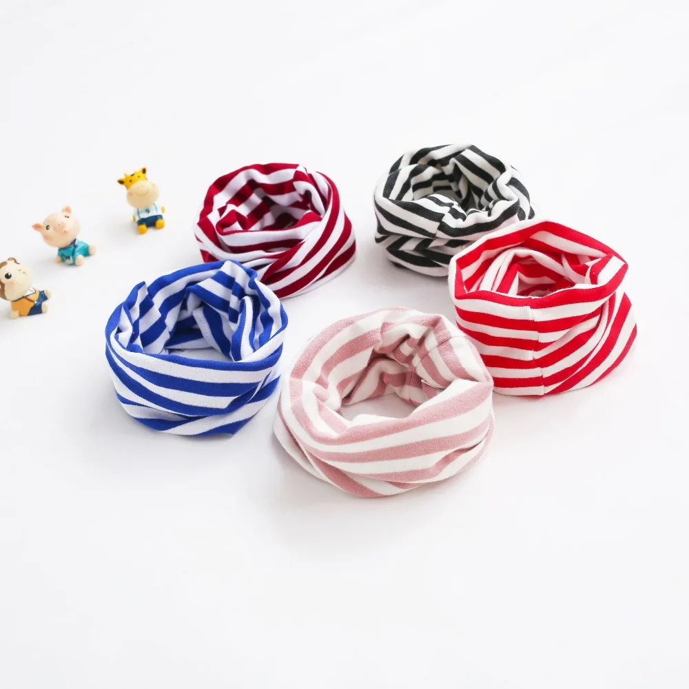 cartoon strip print baby o ring collar hat sets boys girls scarves beanies suits children neckerchief accessories plush warm