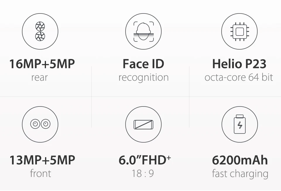 Мобильный телефон Vernee X1, 6,0 дюймов, 18:9, FHD, 6 ГБ ОЗУ, 64 Гб ПЗУ, Android 7,1, четыре ядра, 16 МП, четыре камеры, 9 В, 2 А, быстрая зарядка, функция распознавания лица
