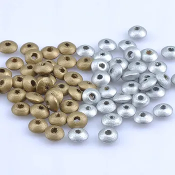 

gold and silver Flat round Wooden Wheel Beads Fit Jewelry Handmade 6x12mm 200pcs MT1477