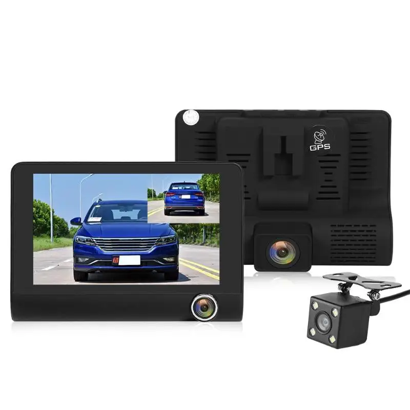 

3 Lens Dash Cam DVR 4 inch LCD Night Vision G-sensor Driving Video Recorder Dashcam Auto Registrator Russian Version