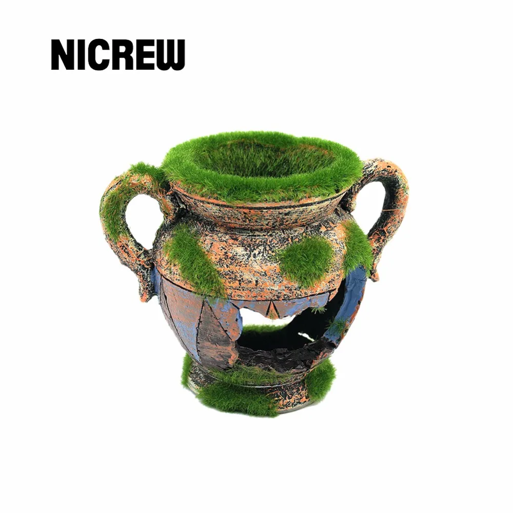 

Nicrew Resin Vase With Moss Aquarium Ornaments Fish Tank Background Decorations For Fish Shrimp Tank Landscape Accessories