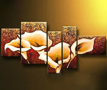 

5 pieces Handmde paintings greenish lily flower on oil canvas for home decor and wallpaper, gallery