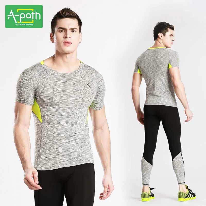 

A-path Mens Sport Jogging Fitness Training Suit T-Shirt Running Tights Set Sportswear Men Brand Shorts Pants Leggings Shirt 2019