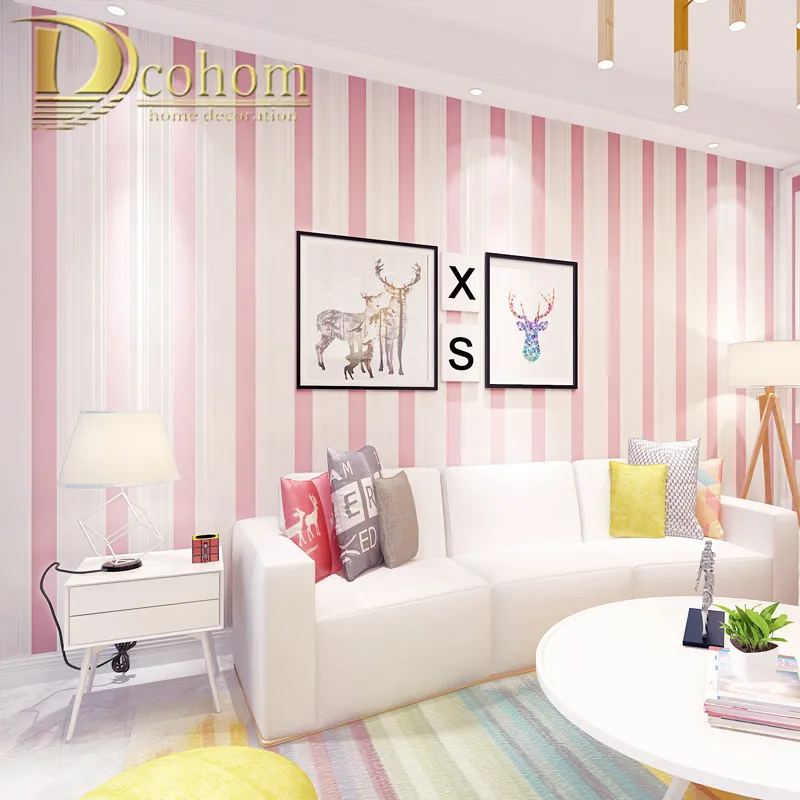Pink White Stripe Wallpaper | Pink Wallpaper Kids Room | Baby Pink Bedroom  Wallpaper - Wallpapers - Aliexpress