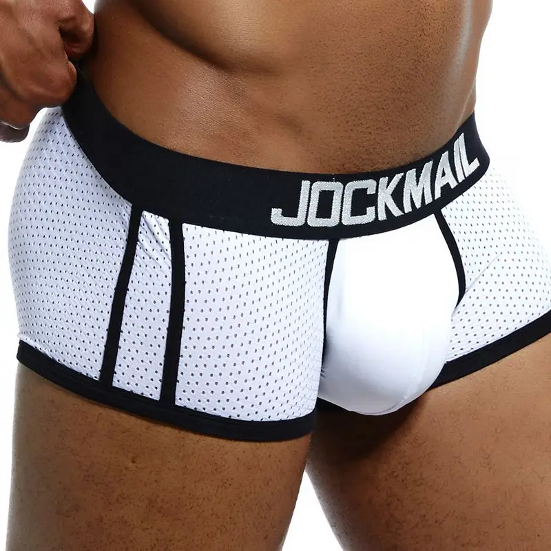 JOCKMAIL, сексуальное мужское нижнее белье, боксеры, сетка, боксеры, мужские боксеры, Homme Boxershorts, мужские трусы, calzoncillos, Гей Нижнее белье - Цвет: Белый