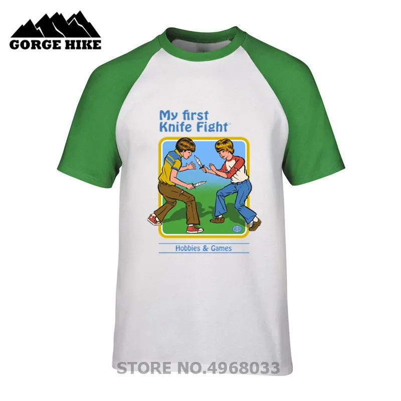 

Creative Design T shirts man My First Knife Fight Baseball retro boys summons demons Asian Size Short Sleeve T-shirts Best Gift
