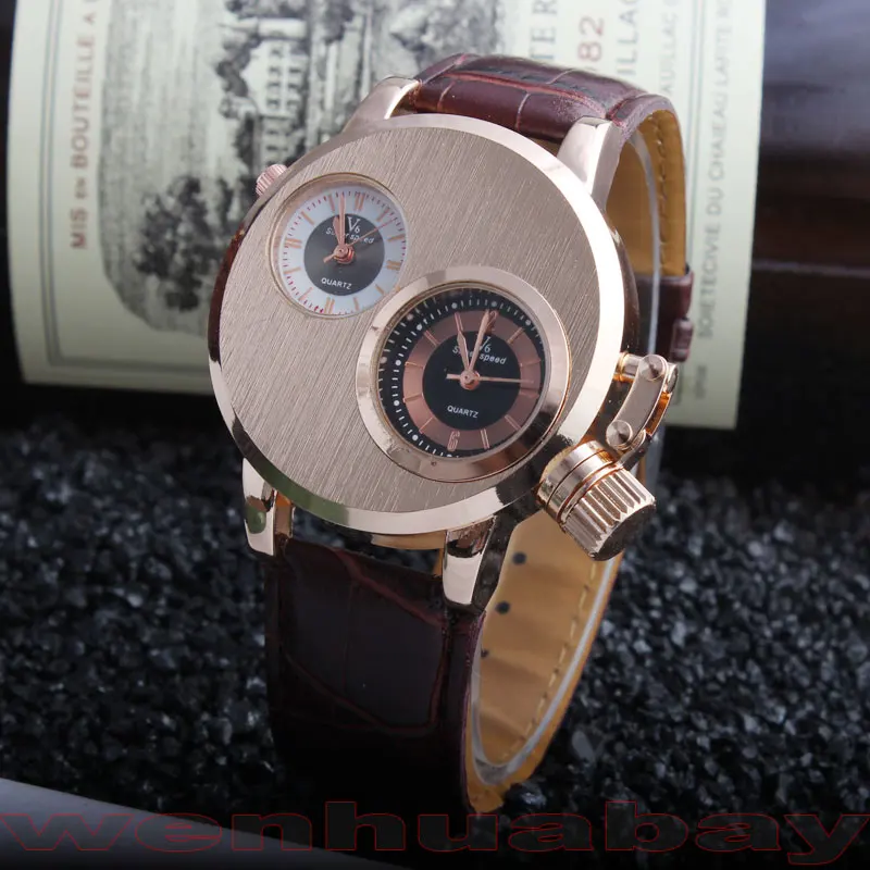 Fashion Men s Military Quartz Wrist Watch Unique Two Dual Dial Analog Leather Strap Sports Women