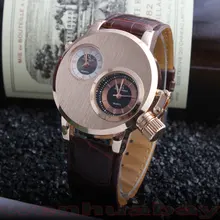 Moda Militar dos homens Relógio Exclusivo Dois Dual Dial Pulseira De Couro Analógico de Pulso de Quartzo Sports Mulheres Relógio de Pulso Relogio feminino