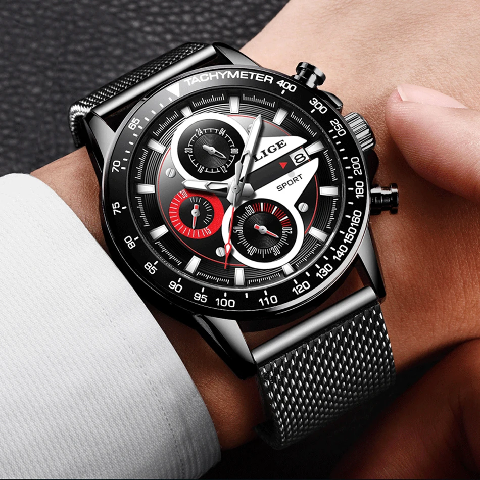 Relogio Fashion LIGE Mens Watches Top Brand Luxury Casual Quartz Watch Men Business Stainless Steel Waterproof Sport Chronograph