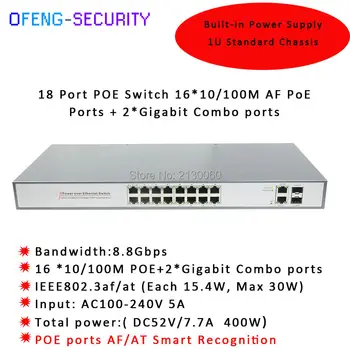 

POE Switch, 18-Port 10/100M POE Switch, 16Port POE, 2Port 10/100/1000M Uplink, PoE output 15.4W Budget 200W
