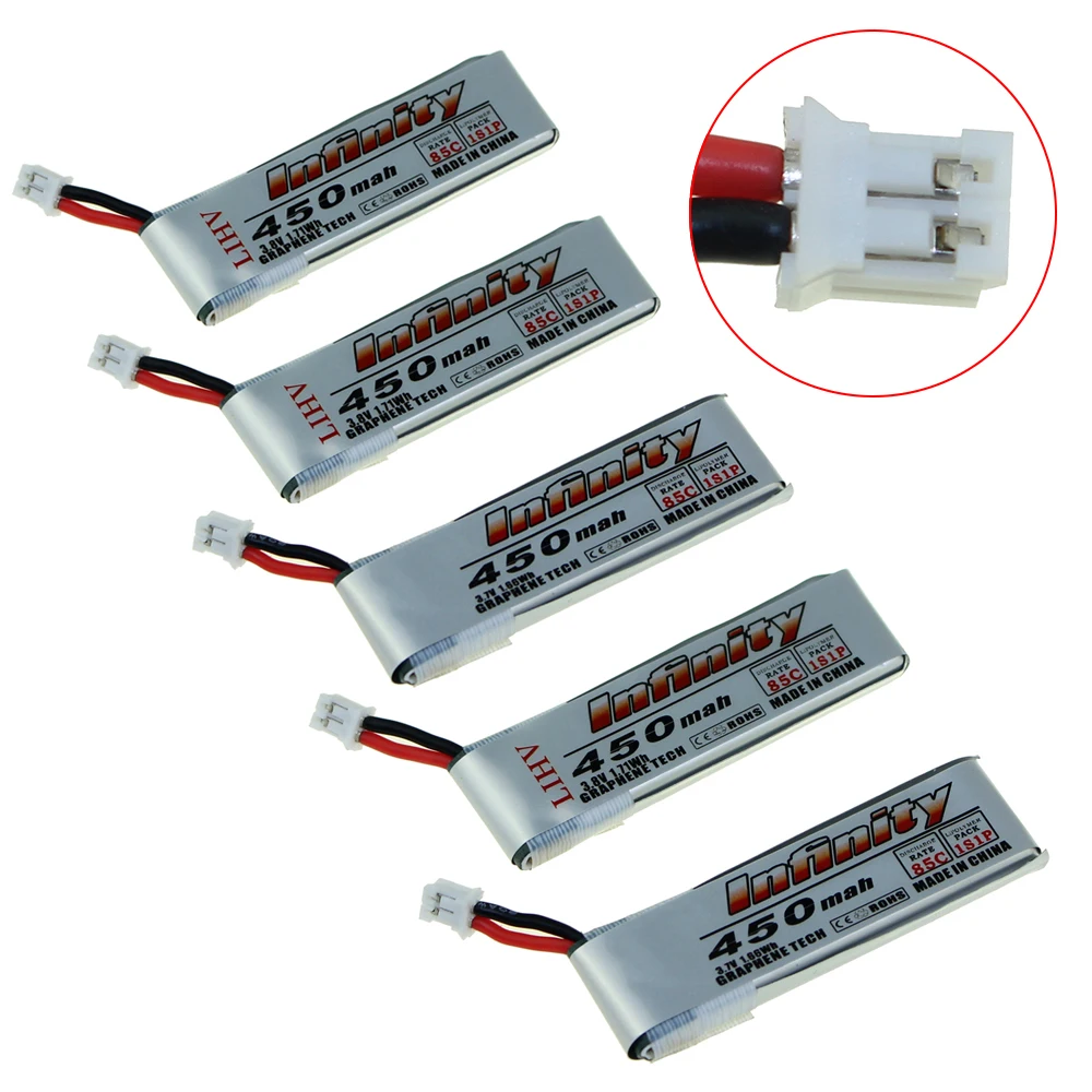 Tanie 5 sztuk nieskończoność bateria lipo 1S 3.7V 3.8V 450mAh 85C 1S akumulator FPV z wtyczką PH2.0 do wyścigów wewnętrznych zabawkowy dron