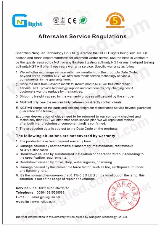 5 years warranty