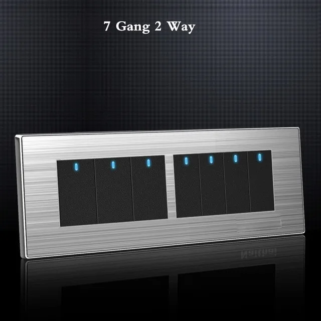 

Us Standard 7 Gang 2 Way Light Switch On / Off Wall Switch Stainless Steel Panel 118mm * 74mm