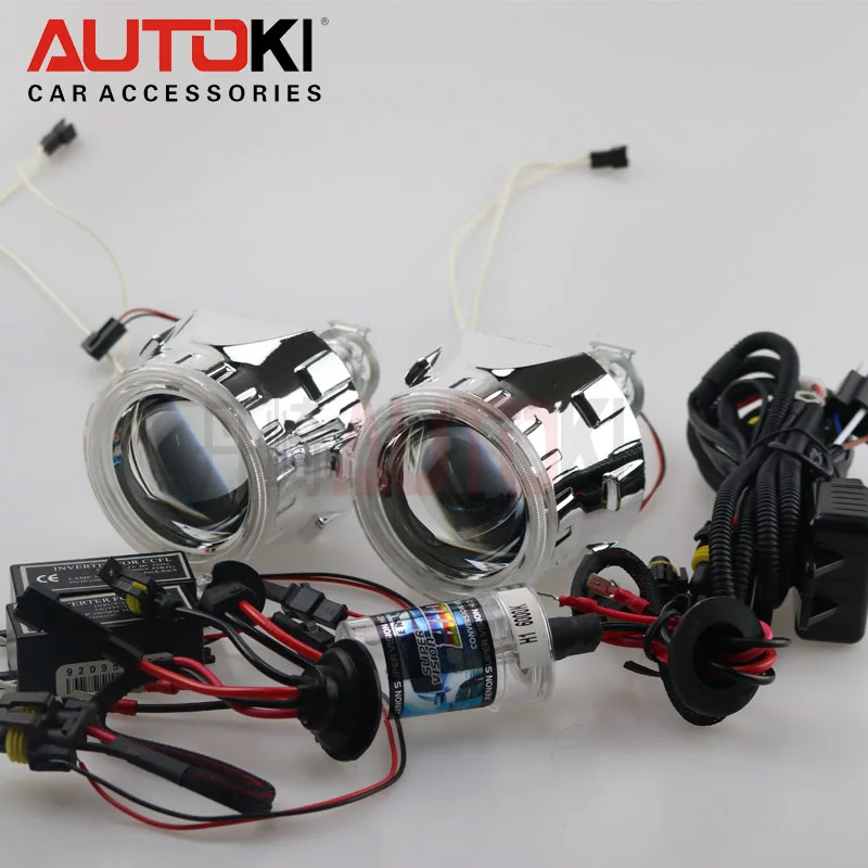 Autoki CCFL 2,5 дюйма Мини HID линзы проектора bi Xenon+ ксеноновая лампа+ CCFL ангельский глаз Halo для автомобильных фар комплект для модернизации